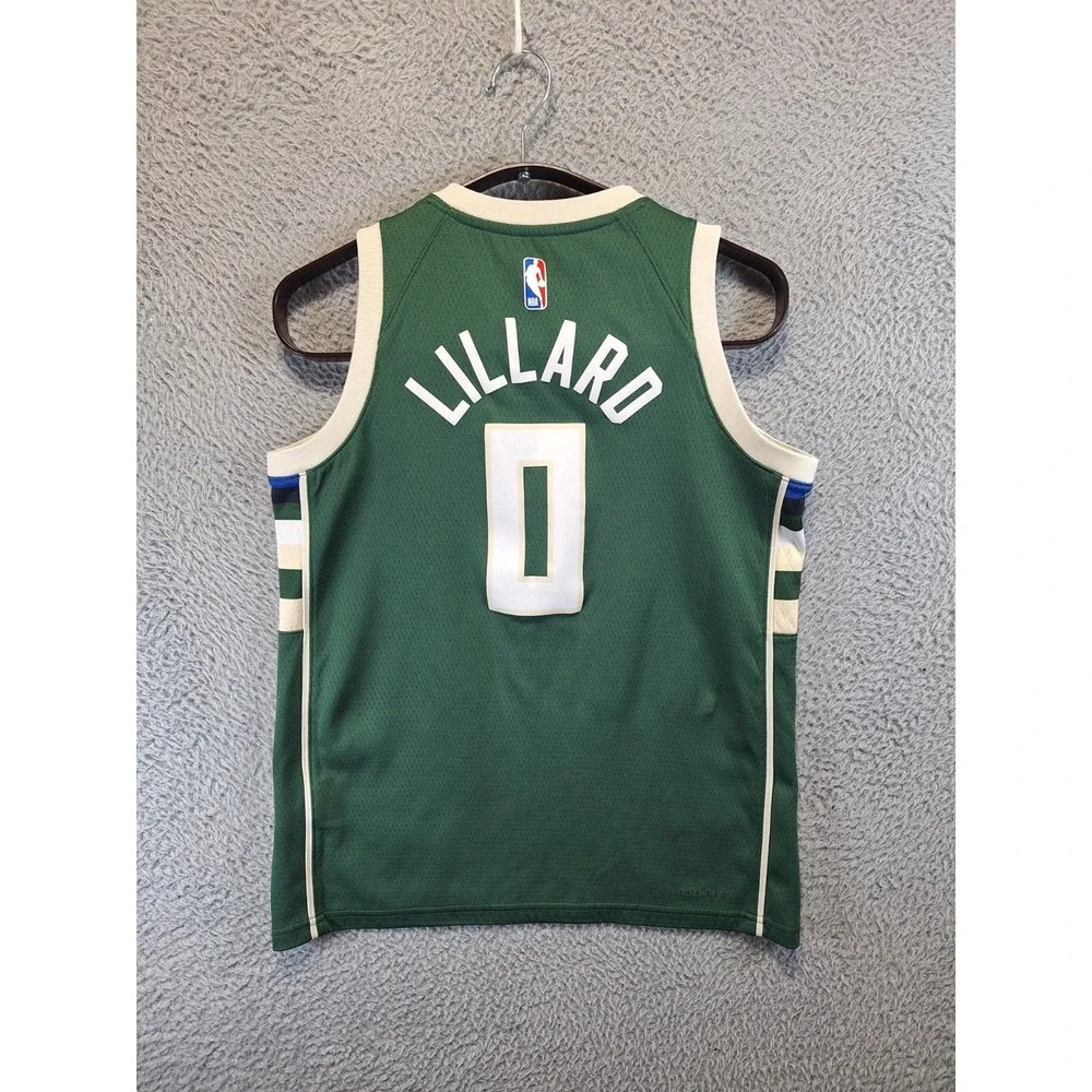 Milwaukee Bucks Jersey Boys M Green Nike Damian Lillard Basketball Icon Edition‎